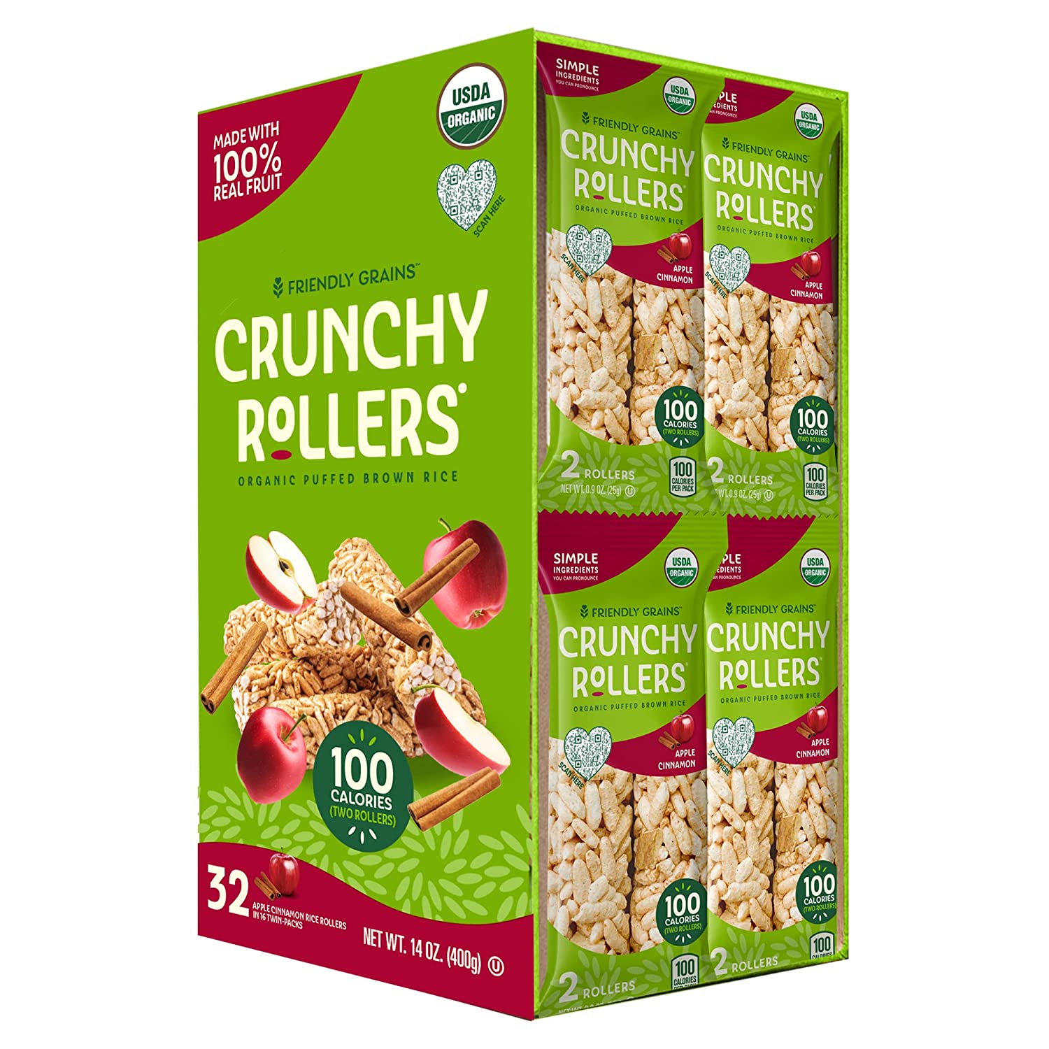 Friendly Grains Crunchy Rollers Organic Puffed Brown Rice Snack (32