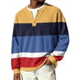thumbnail image 2 of Nokdvo Long Sleeve Waffle Shirt Men Trendy Striped Quarter Button Up Henley Casual Pullover Top Fall Winter Quilted Knit Solid Color Loose Sweaters,Yellow XL, 2 of 6