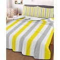 thumbnail image 3 of Quilts Twin-XL Size Bedding Set, Yellow Stripe Lightweight Quilted Comforter, Geometric Grey White Vertical Striped Soft Reversible Bedspread Coverlet with Pillow Covers for All Season, 68" x 98", 3 of 7