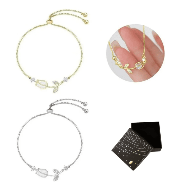 Pulsera De Tulipán En Plata 925 Cristal Regalo Para Mujer Xtellar Plateado 6 Cm 22 Cm