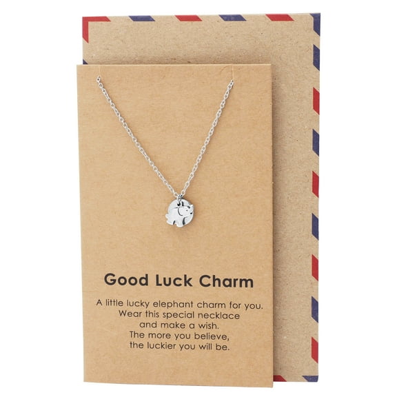 Elephant Necklace, Gifts for Mom, Silver tone, Animal Necklace with Lucky Charm Pendant, Handcrafted Necklace with Greeting Card, Women Gifts for Elephant Lover
