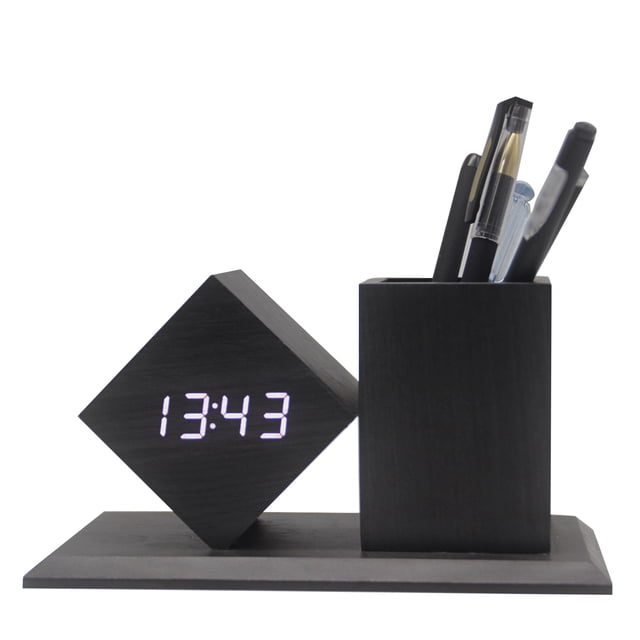 Portalápices Reloj Despertador Mesita De Noche Reloj Electrónico Portalápices Para El Hogar Reloj De Madera matsuzay EL014022-02