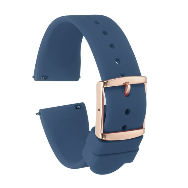 Correa de Reloj de Silicona Uxcell de 22 mm con Liberación Rápida, Correa de Reemplazo de Caucho con Hebilla de Acero Inoxidable Rosa Dorado, Azul Oscuro