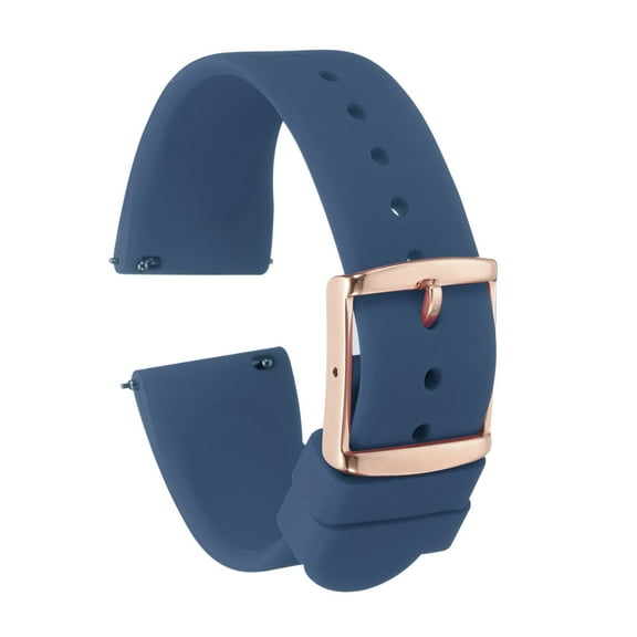 Uxcell Silicone Watch Band 22mm Quick Release Rubber Replacement Watch Strap with Stainless Steel Rose Gold Clasp, Dark Blue