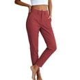 thumbnail image 6 of Lenpel Womens Casual Cropped Pants Fall Tapered High Waisted Comfy Ankle Trousers Plain Straight Leg Work Pants with Pockets(Wine,Medium), 6 of 6