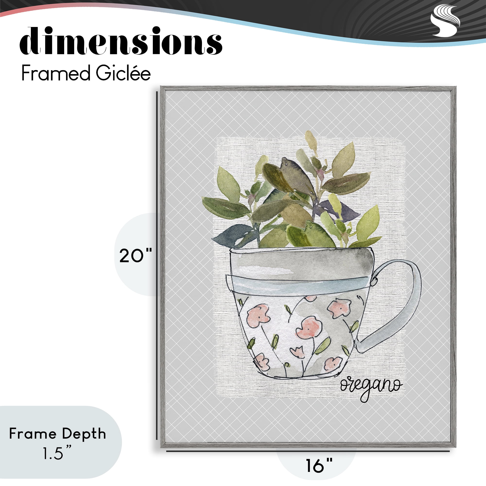 Stupell Industries Oregano Herb Mug Gray Framed Giclee Art, design by Livi Finn
