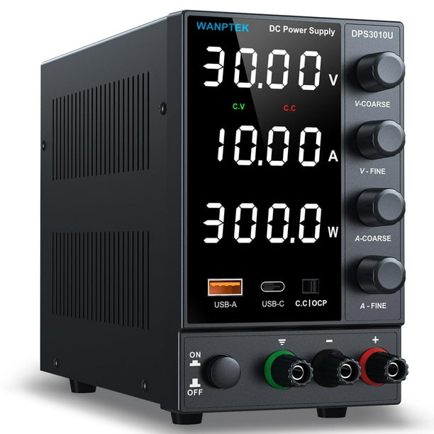 Fuente de alimentación DC WANPTEK POWER 0-30 V 0-10 A con USB y tipo C