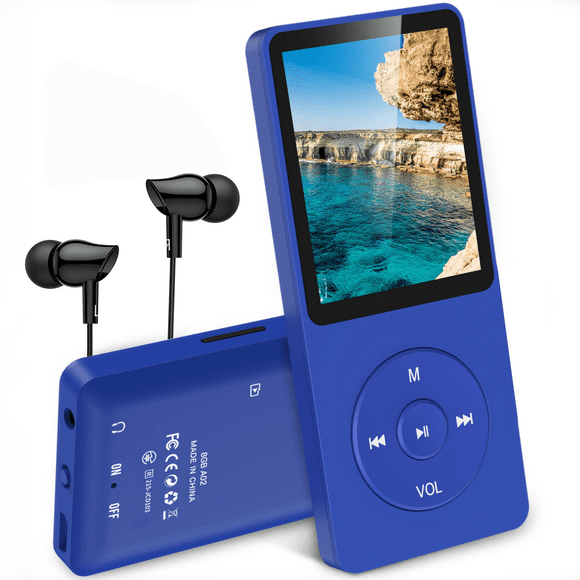 AGPTEK 8GB MP3 Player with Earphone - 70 Hours Playback, FM Radio, Voice Recorder, Expandable up to 128GB (A02 - Blue)