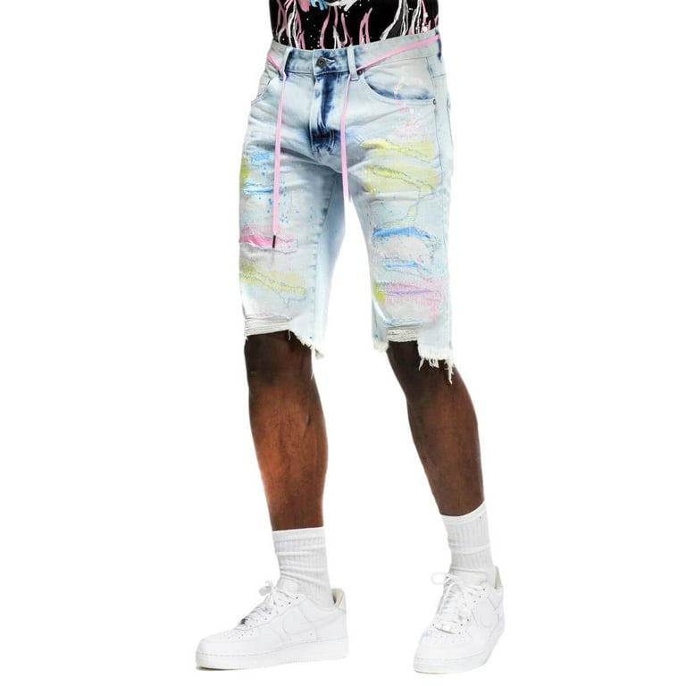 Smoke Rise Men s Color Stitch Stretch Denim Shorts Plaster Blue