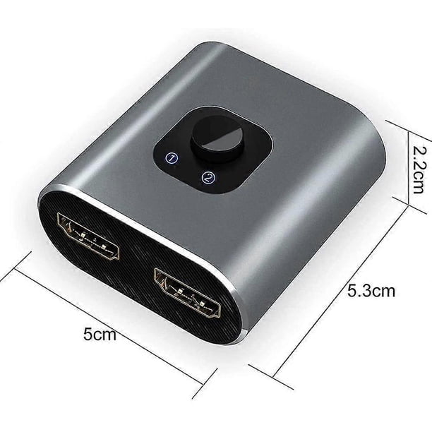 Divisor HDMI 4K - Techole - Conmutador HDMI bidireccional de aluminio con 2 entradas y 1 salida, compatible con 4K y 3D. No requiere alimentación externa.