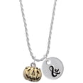 thumbnail image 1 of Delight Jewelry Goldtone 3-D Large Jack O' Lantern with Leaves Silvertone Script Initial Disc - & - Charm Necklace, 20"+3", 1 of 4
