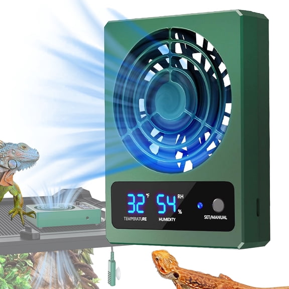 Reptile Ventilation Fan with Humidity Sensor and High-Temp Alarm, Reptile Temperature Control Fan for Terrariums, Reptile Dehumidifier Suitable for Humid Environments, Ecological Tanks, Amphibians