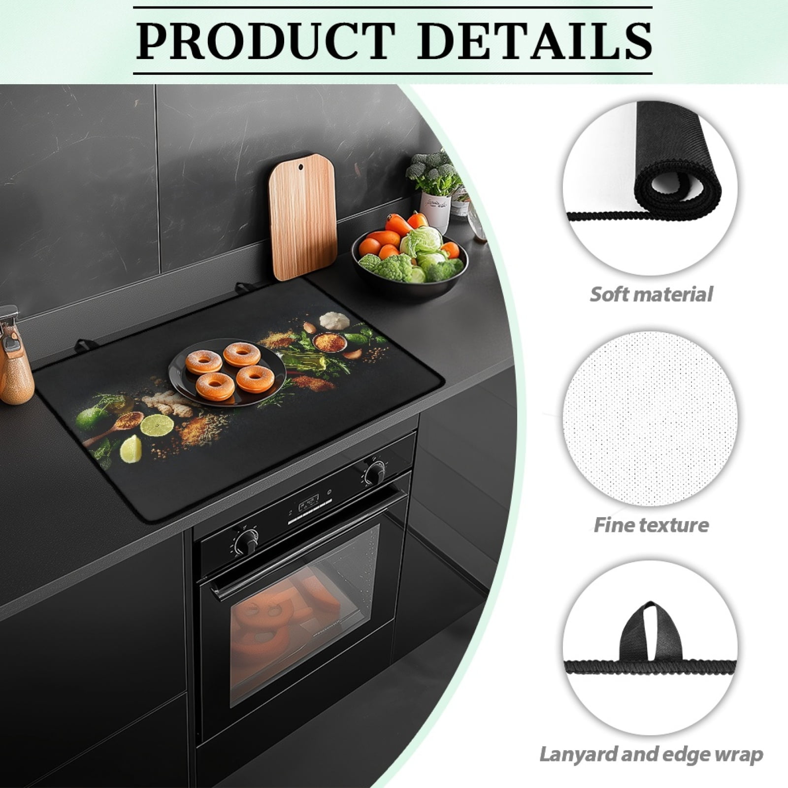 ZIATUBLE Induction Cooktop Cover Oil-Proof Electric Stovetop Cover Heat Resistant Range Cover Protector Mat for Electric Stove, 29 x 21 Inch, Lemon Ginger Chili Pepper Olive Oil Seasoning