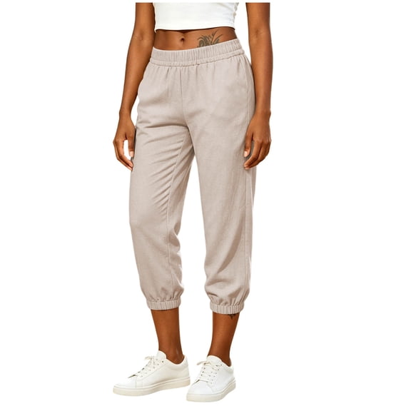 Aimik Women's Elastic Waist Cropped Jogger Pants Casual Trousers with Cuffed Hem Comfortable Loungewear Capri Pant