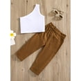 thumbnail image 2 of Kiapeise Kids Toddler Baby Girl Summer Outfits One Shoulder Shirts Sleeveless Crop Top with Plain Pants 2Pcs Clothes Set, 2 of 9