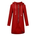 thumbnail image 2 of Hoodies for Women Zpanxa Women's Solid Color Zip up Hoodie, Long Irregular Hem Long Coat, Plus Size Winter Warm Sweatshirts Jackets Hoodies Outerwear with Pockets Red S, 2 of 5