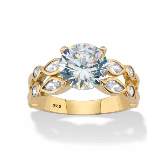 PalmBeach Jewelry Round and Marquise-Cut Double-Row Engagement Ring 4.34 TCW 18k Gold-plated Sterling Silver