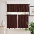 thumbnail image 2 of 3 Piece Kitchen Curtains and Valances Set Solid Brown Cafe Curtains 36 Inch Length Vintage Minimalism Abstract Denim Pattern Valance & Tier Curtain for Living Room Bedroom Window 54"x18"+27"x36"*2, 2 of 6