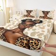 thumbnail image 4 of Castle Fairy Black Woman Queen Sheets 4 Pieces,Leopard Print Bow Queen Sheet Sets,Beige,1 Fitted Sheet, 1 Flat Sheet and 2 Pillowcases, 4 of 6