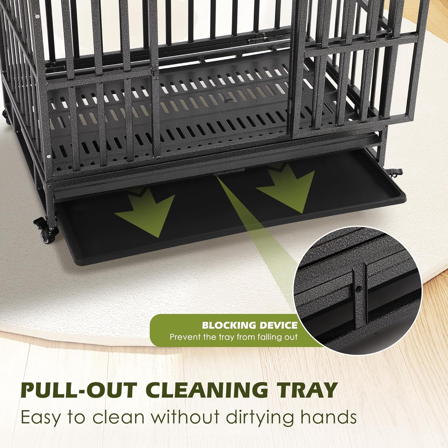 Haverchair Heavy Duty Indestructible Dog Crates for Large Dogs - 38 inch Folding Dog Kennel Extra Large Cage Crate, High Anxiety Dog Crate Indoor with Lockable Wheels, Double Door, Removable Tray