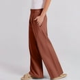 thumbnail image 2 of Arnsht Women's Solid Color Office Business Casual Pants High Waist Wide Leg Straight Dress Cotton Linen Pants Button Trousers Brown L, 2 of 8
