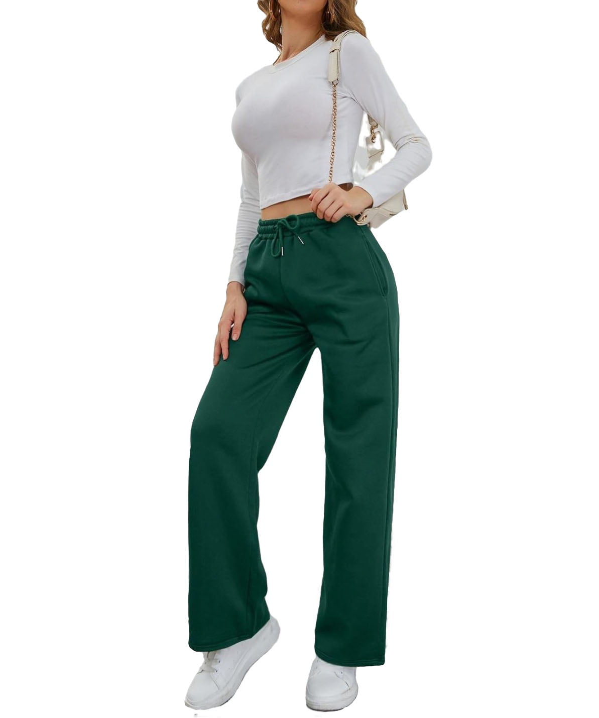  ERTUPE Womens High Waist Drawstring Sweatpants Wide Leg  Pocketed Long Yoga Pants Army Green : Clothing, Shoes & Jewelry