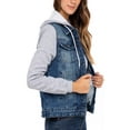 thumbnail image 6 of SKYLINEWEARS Women's Hooded Denim Jacket Long Sleeve Layered Drawstring Hoodie Washed Jean Jacket L-Blue X-Large, 6 of 6