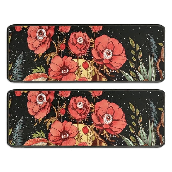 Kitchen Rugs Sets Of 2,Black Gothic Skull Flower Pattern Anti Fatigue Kitchen Mat Rugs Non Slip Washable,Decorative Kitchen Floor Mats for Kitchen,Sink,Laundry,17"x47" 17"x47"