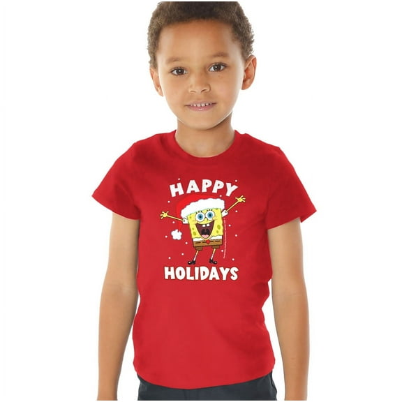 SpongeBob Happy Holidays Christmas Kids T Shirt (2) for Toddler Boys and Girls, Red