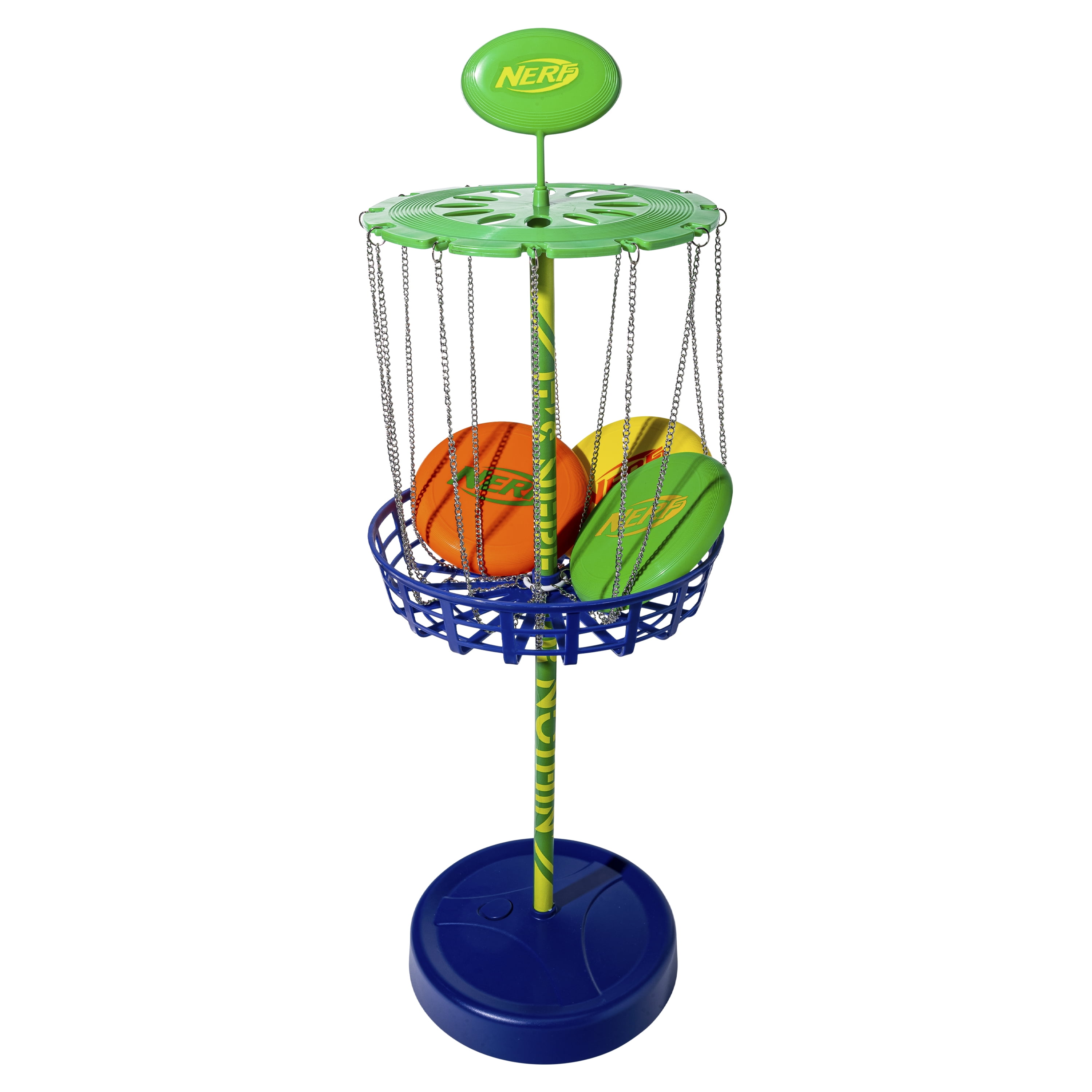 NERF Disc Golf Starter Set Mini Disc Golf Discs + Disc Golf Basket