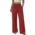 thumbnail image 3 of Women'sm Palazzo Pants Stretchy High Waisted Casual Wide Leg Slacks Summer Beach Lounge Trousers with Pockets Red M, 3 of 10