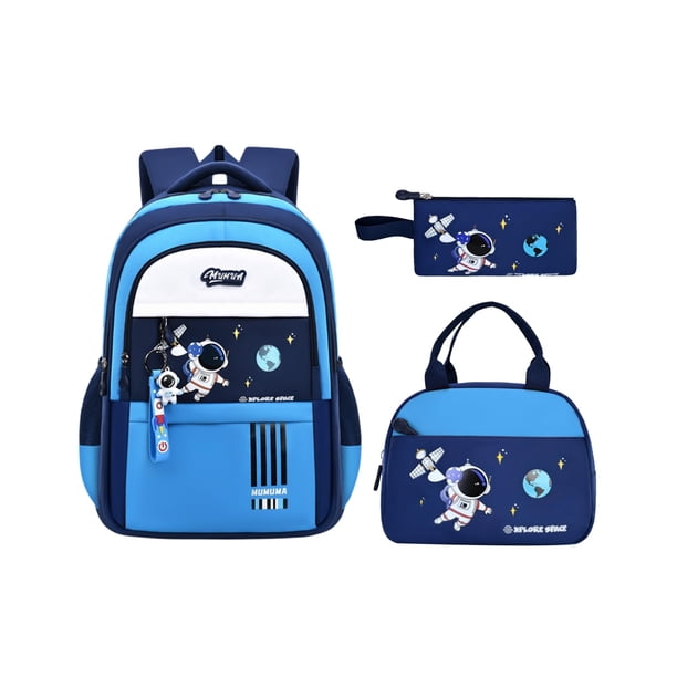 Mochila escolar MITOWERMI, 46 cm, azul, para niños, con lonchera