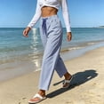 thumbnail image 2 of ZHYou No Boundarie Stripe Pants for Women Drawstring Straight Leg Casual Vacation Loungewear Loose Fit Trousers with Multi Pockets,Blue,Size L, 2 of 8