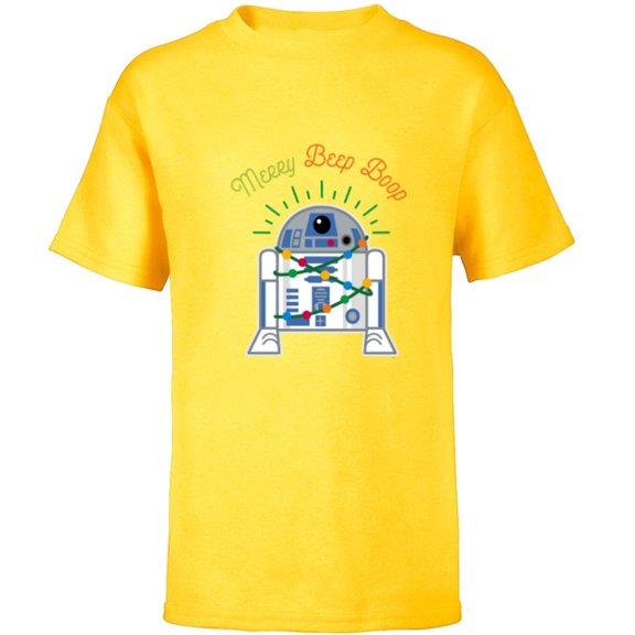 Star Wars R2-D2 Droid Cute Christmas Holiday Merry Beep Boop - Short Sleeve T-Shirt for Kids - Customized-Yellow