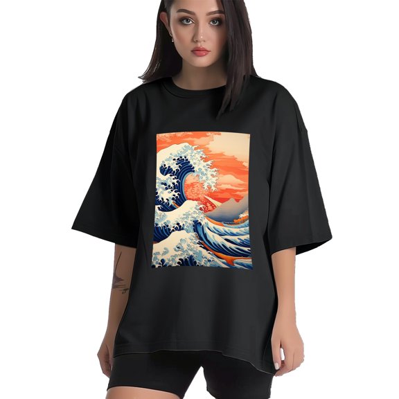 Plus Size Shirt for Women Black Tops for Women Short Sleeves Shirt for Women Wave 1 T Shirt Crewneck Shirt for Women XS