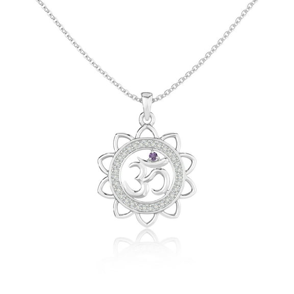 Natural Amethyst OM Symbol Pendant Necklaces for Women in Sterling Silver, February Birthstone Jewelry Gifts for Her Birthday, Wedding Anniversary, Christmas, Graduation, Mothers Day, Valentines