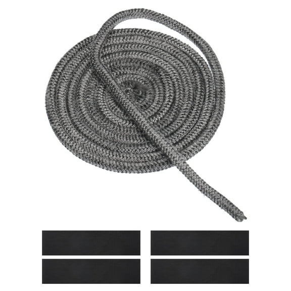1/4" x 79" Wood Stove Gasket Kit, Graphite Fiberglass Round High-Temperature Resistance Seal Rope Replacement with 4pcs Joint Tapes for Stoves Fireplace Door, Black