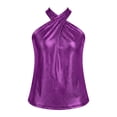 thumbnail image 4 of Womens Sparkling Camisole Top Elegant Sleeveless Tank Blouse Casual Party Wear Halter Neck Purple XS, 4 of 4