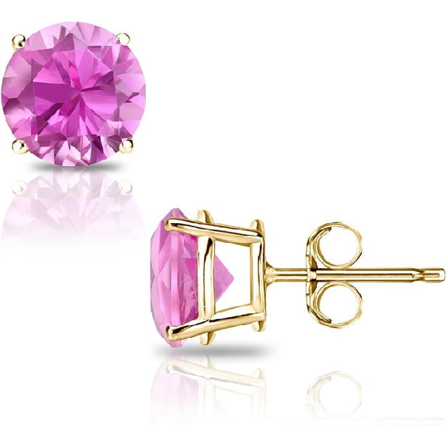 Gemstone Jewellery Excellent Cut Pink Sapphire Heart Minnie Mouse Earrings In 14k Yellow Gold Filled