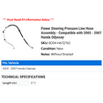 thumbnail image 2 of Power Steering Pressure Line Hose Assembly - Compatible with 2005 - 2007 Honda Odyssey 2006, 2 of 2