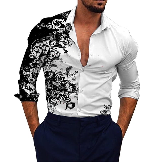 Playeras Y Camisas Para Hombre Camisa de manga larga holgada de los hombres de la impresión digital 3d de la tendencia de la moda (Black, 3XL)