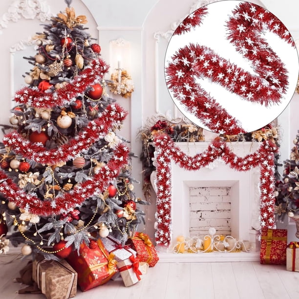 Guirnalda de copos de nieve de Navidad, decoraciones para árboles de Navidad, guirnalda metálica roja de Navidad, decoraciones colgantes de techo para Año Nuevo, cumpleaños, vacaciones, suministros