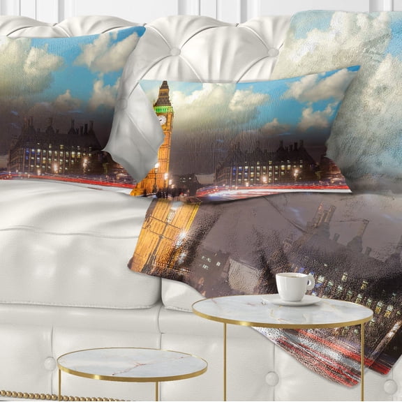 Designart Big Ben UK from Westminster Bridge - Cityscape Photo Throw Pillow - 12x20