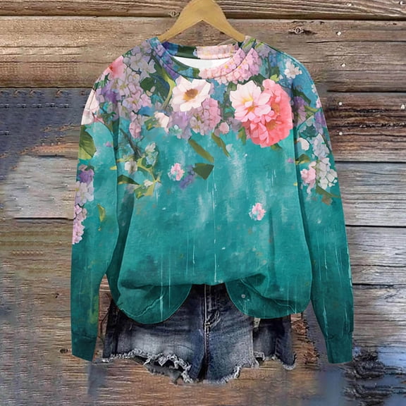 Spring Tops for Women Homenesgenics Clothes under $5.00 Fashion Women's Casual Long Sleeve Round Neck Ladies Sweatshirt Tops Blouse(Blue,XL)