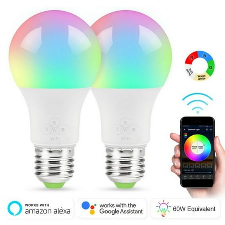 

Woonny Smart WiFi Light Led Bulb Dimmable Free APP Remote Control Multicolor Wake-Up Lights RGBWW LED Lamp Compatible with Amazon Alexa & Google Assistant 2pcs
