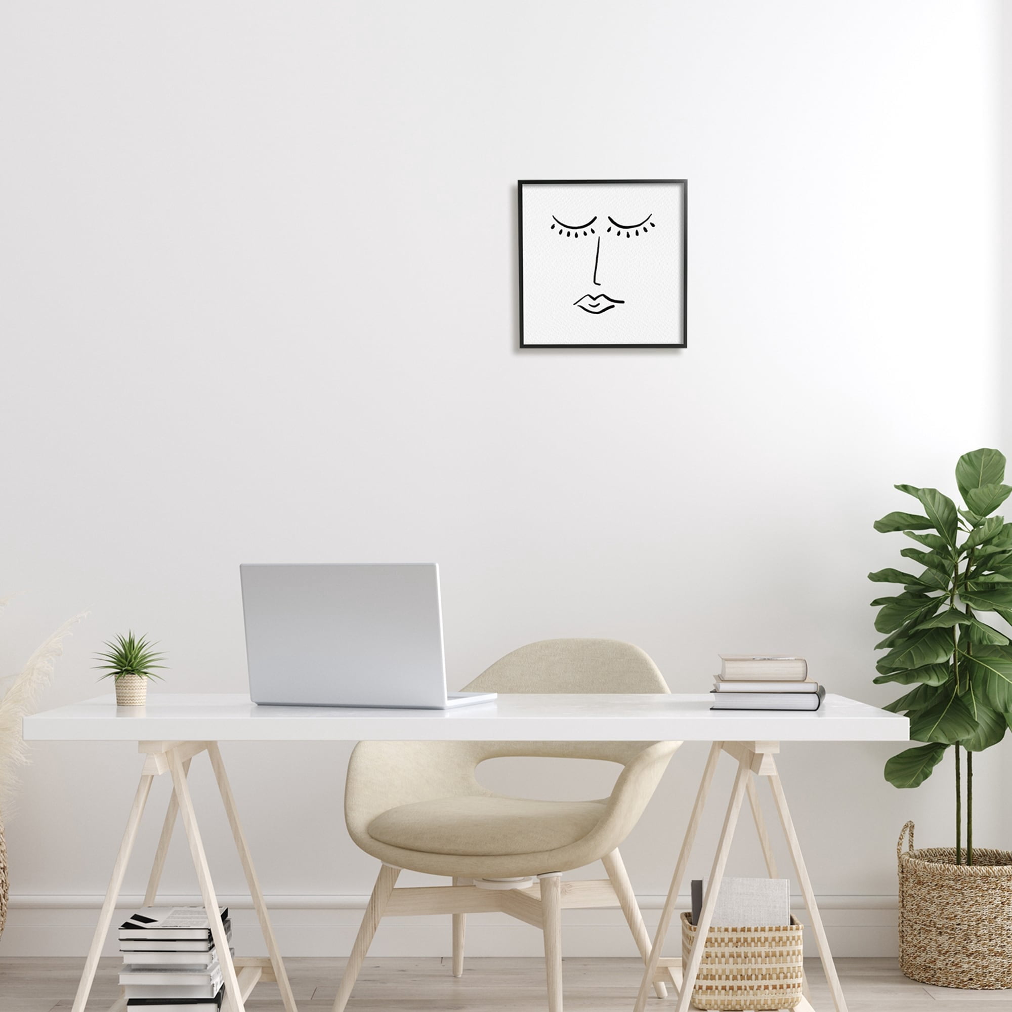 Stupell Industries Closed Eyes Lips Minimal Face Doodle Style Framed Wall Art, 17 x 30, Design by Barry Kite