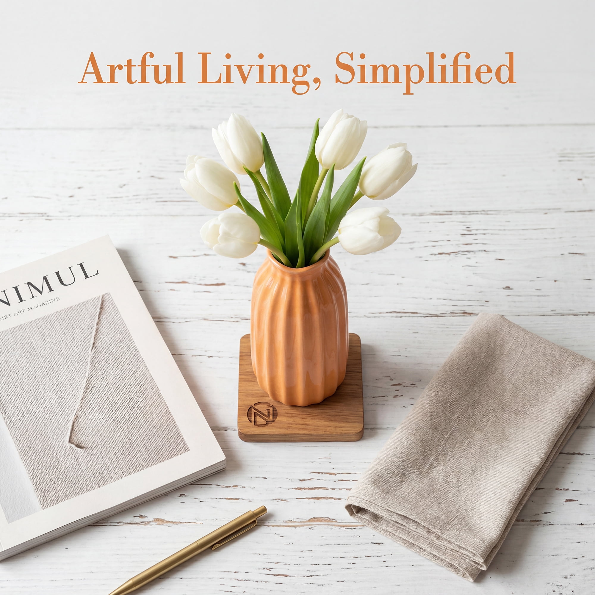 Unique Bargains Small Ceramic Vase Matte Ribbed Decorative Flower Vase for Bathroom Orange