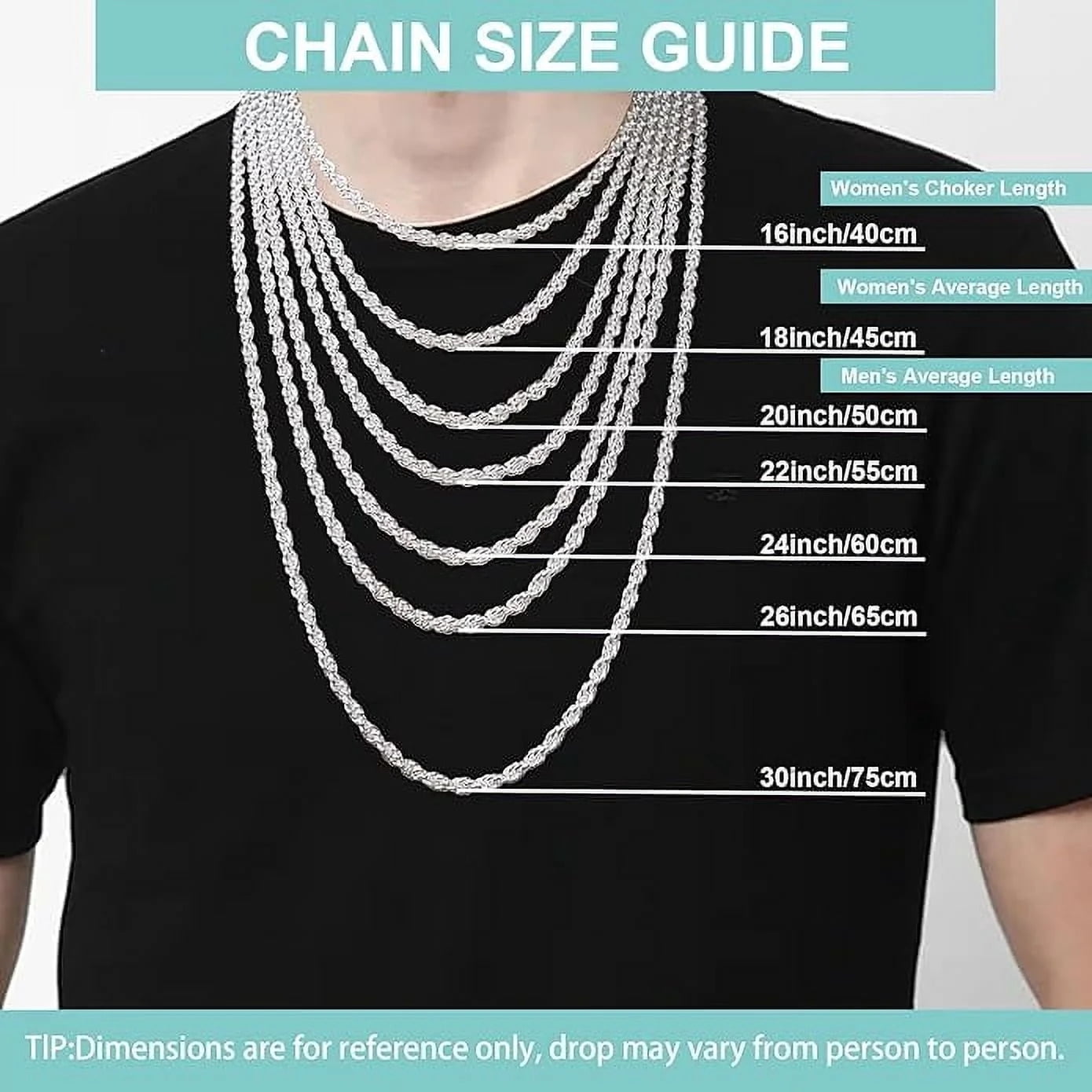Bling Trax Silver-Plated Diamond-Cut Rope Chain Necklace, Silver-Tone Cadena Plateada for Men & Women, 2.1mm, 2.7mm, 3.8mm