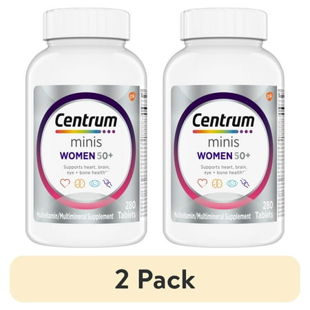 (2 pack) Centrum Minis Silver Womens 50 Plus Vitamins, Multivitamin Supplement, Supports Memory and Cognition, 280 Ct