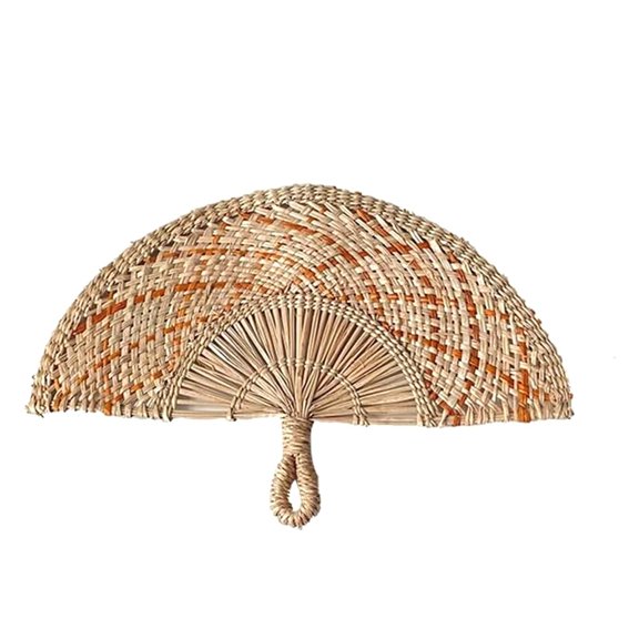 Hand Woven Seagrass Hanging Fan with Wrapped Handle Boho Style Wall Design Handmade for Living Room